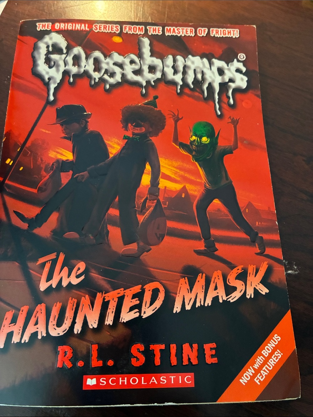 Scholastic Goosebumps Haunted Mask Costume Cover Art — Orange & Green